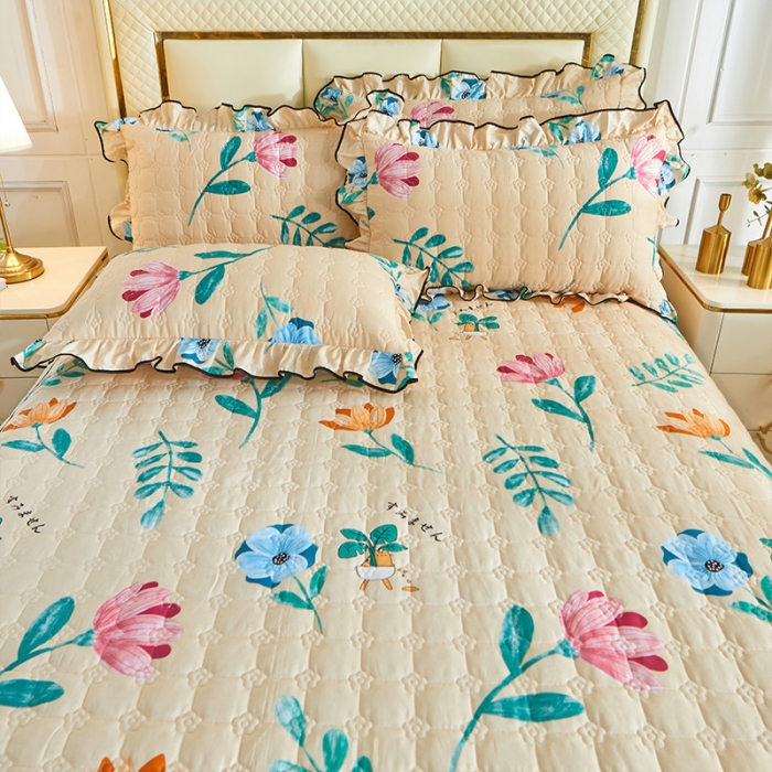 91家纺网 家纺一手货源 找家纺 宜凡 2021新款全棉印花夹棉床裙-床裙三件套 流年