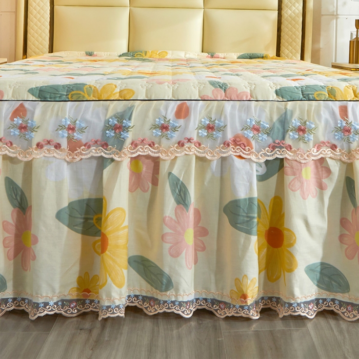 91家纺网 家纺一手货源 找家纺 宜凡 2021新款全棉印花夹棉床裙-床裙三件套 莫奈