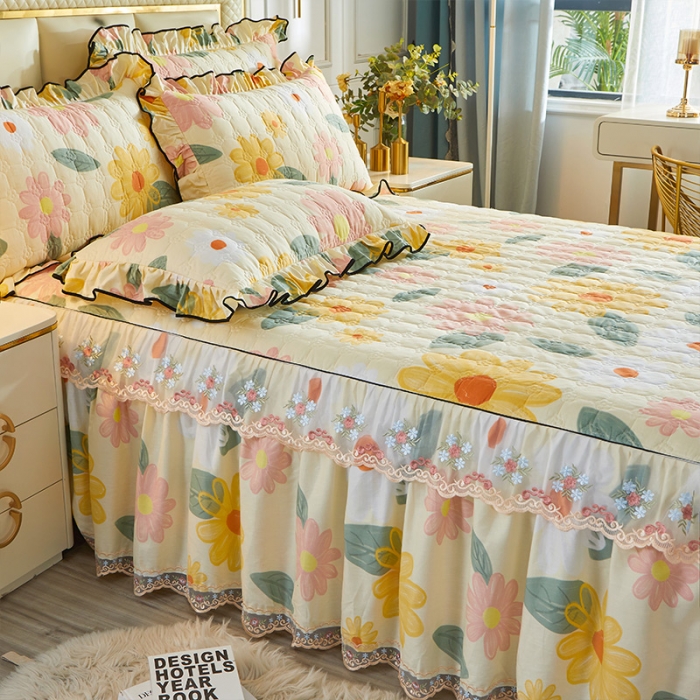 91家纺网 家纺一手货源 找家纺 宜凡 2021新款全棉印花夹棉床裙-床裙三件套 莫奈