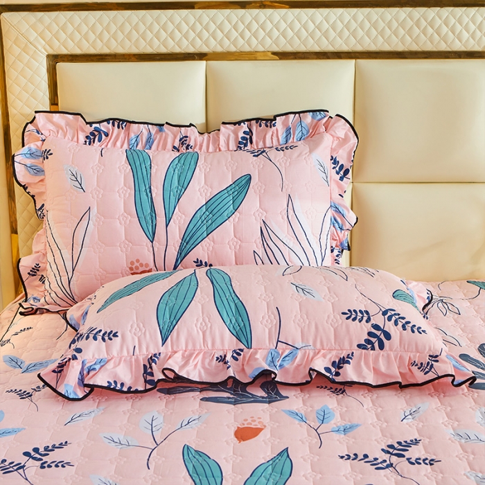 91家纺网 家纺一手货源 找家纺 宜凡 2021新款全棉印花夹棉床裙-床裙三件套 慕夏 粉