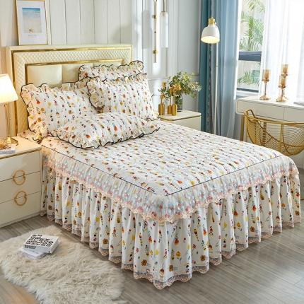 宜凡 2021新款全棉印花夹棉床裙-床裙三件套 那时花开