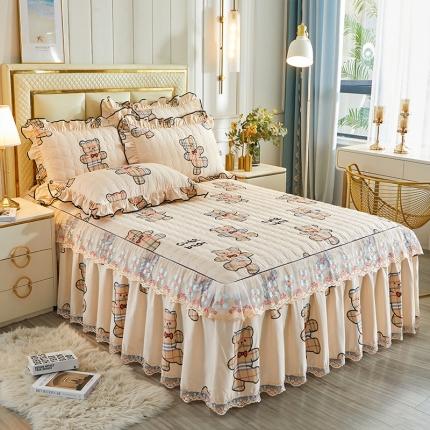 宜凡 2021新款全棉印花夹棉床裙-床裙三件套 调皮熊