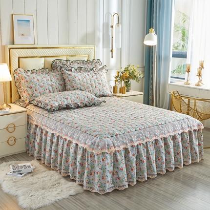 宜凡 2021新款全棉印花夹棉床裙-床裙三件套 悠悠花海