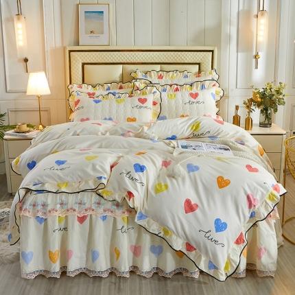 91家纺网 家纺一手货源 找家纺 宜凡 2021新款全棉印花夹棉床裙-床裙四件套 简时尚