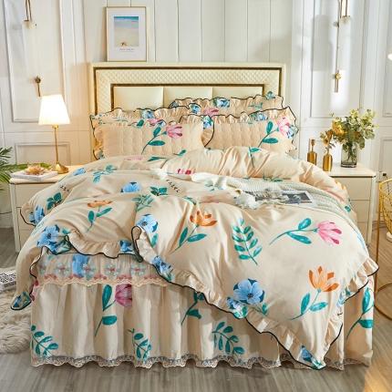 91家纺网 家纺一手货源 找家纺 宜凡 2021新款全棉印花夹棉床裙-床裙四件套 流年