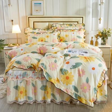 91家纺网 家纺一手货源 找家纺 宜凡 2021新款全棉印花夹棉床裙-床裙四件套 莫奈