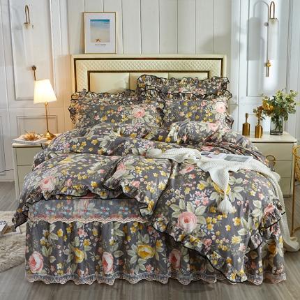 宜凡 2021新款全棉印花夹棉床裙-床裙四件套 花香