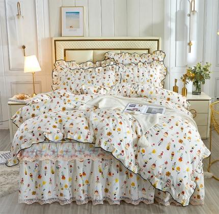 宜凡 2021新款全棉印花夹棉床裙-床裙四件套 那时花开