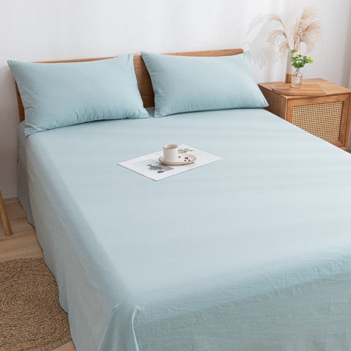 91家纺网 家纺一手货源 找家纺 蓝巢家纺 2021新款全棉水洗棉单床单 繁星蓝