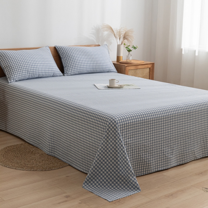 91家纺网 家纺一手货源 找家纺 蓝巢家纺 2021新款全棉水洗棉单床单 蓝小格