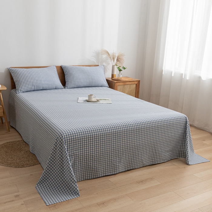 91家纺网 家纺一手货源 找家纺 蓝巢家纺 2021新款全棉水洗棉单床单 蓝小格