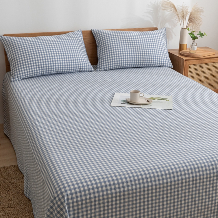 91家纺网 家纺一手货源 找家纺 蓝巢家纺 2021新款全棉水洗棉单床单 蓝小格