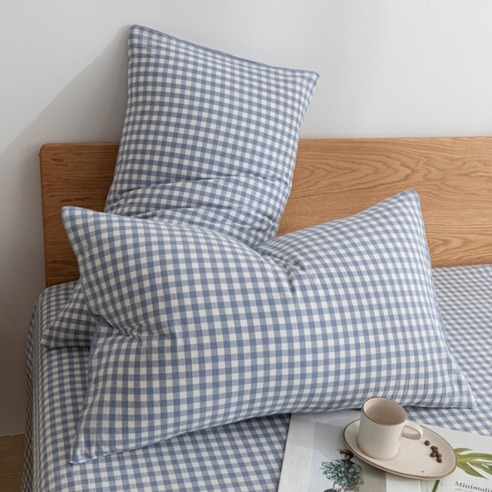 91家纺网 家纺一手货源 找家纺 蓝巢家纺 2021新款全棉水洗棉单床单 蓝小格