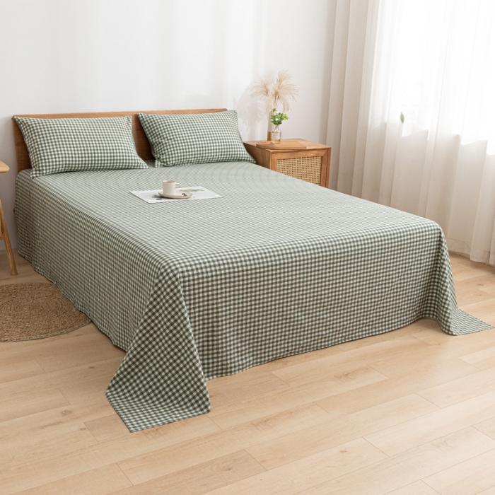 91家纺网 家纺一手货源 找家纺 蓝巢家纺 2021新款全棉水洗棉单床单 绿小格