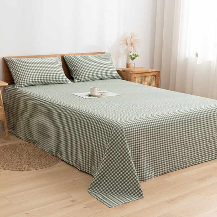 91家纺网 家纺一手货源 找家纺 蓝巢家纺 2021新款全棉水洗棉单床单 绿小格