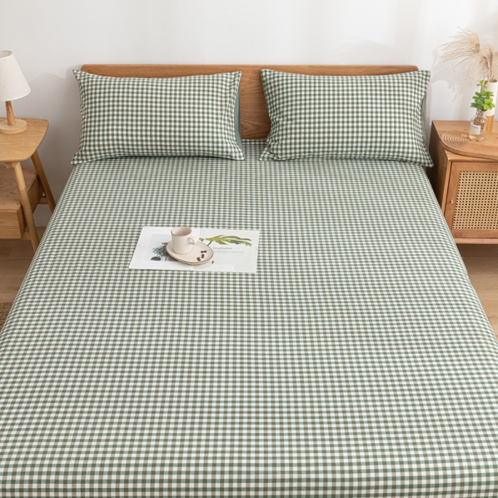 91家纺网 家纺一手货源 找家纺 蓝巢家纺 2021新款全棉水洗棉单床单 绿小格