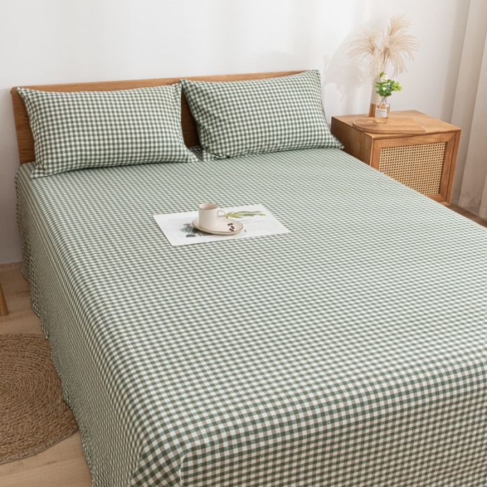 91家纺网 家纺一手货源 找家纺 蓝巢家纺 2021新款全棉水洗棉单床单 绿小格