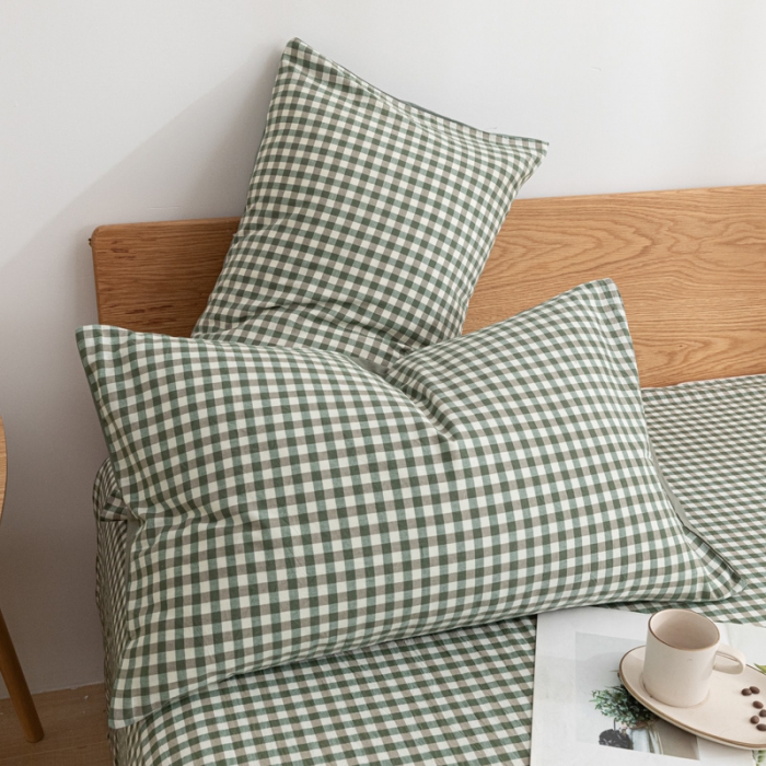 91家纺网 家纺一手货源 找家纺 蓝巢家纺 2021新款全棉水洗棉单床单 绿小格