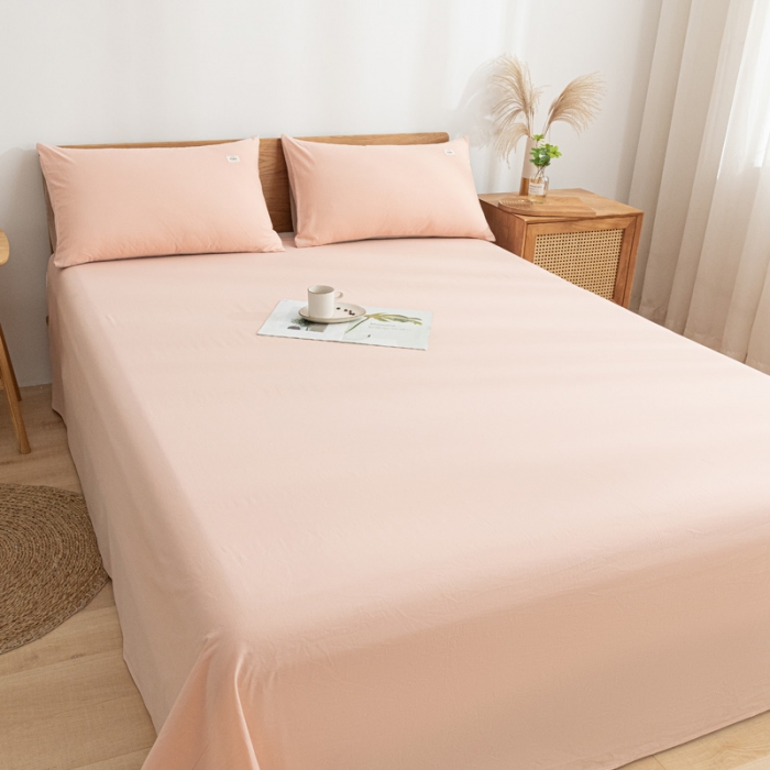 91家纺网 家纺一手货源 找家纺 蓝巢家纺 2021新款全棉水洗棉单床单 浅粉