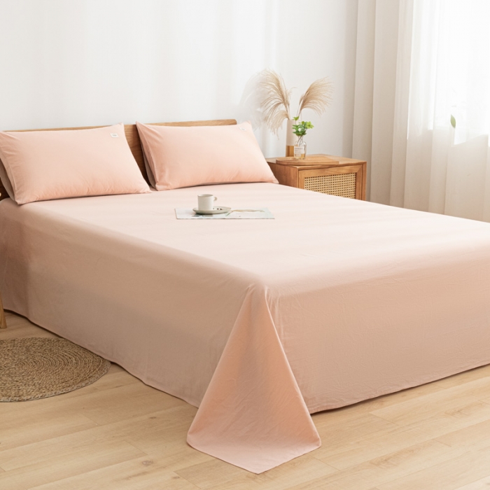 91家纺网 家纺一手货源 找家纺 蓝巢家纺 2021新款全棉水洗棉单床单 浅粉