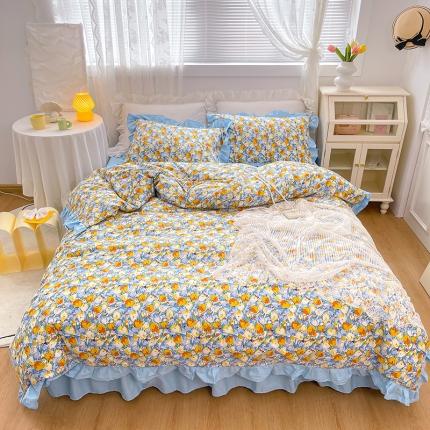 91家纺网 家纺一手货源 找家纺 金丝鸟 2021新款全棉韩版床裙款四件套 巴黎花园床裙款