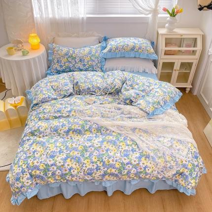 91家纺网 家纺一手货源 找家纺 金丝鸟 2021新款全棉韩版床裙款四件套 凡尔赛床裙款