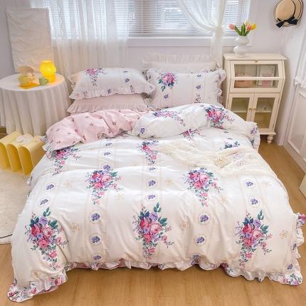 91家纺网 家纺一手货源 找家纺 金丝鸟 2021新款全棉韩版床裙款四件套 花满庭床裙款