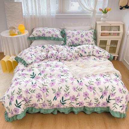 91家纺网 家纺一手货源 找家纺 金丝鸟 2021新款全棉韩版床裙款四件套 晚风床裙款