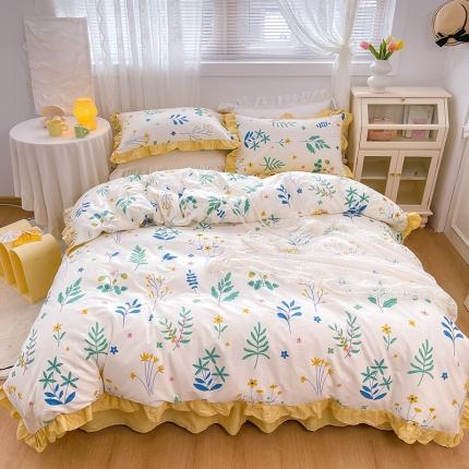 91家纺网 家纺一手货源 找家纺 金丝鸟 2021新款全棉韩版床裙款四件套 枝丫床裙款