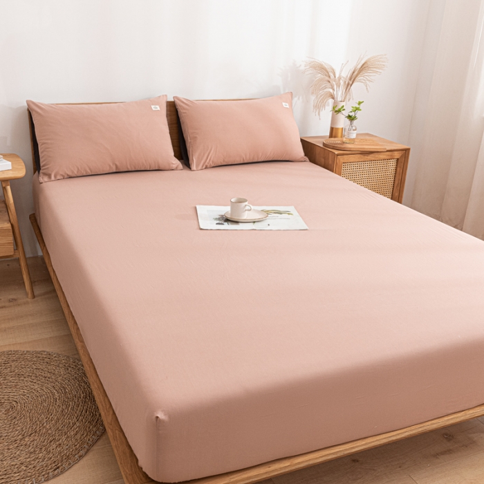 91家纺网 家纺一手货源 找家纺 蓝巢家纺 2021新款全棉水洗棉单床笠 豆沙