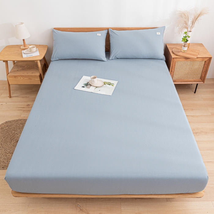 91家纺网 家纺一手货源 找家纺 蓝巢家纺 2021新款全棉水洗棉单床笠 湖蓝