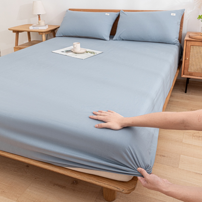 91家纺网 家纺一手货源 找家纺 蓝巢家纺 2021新款全棉水洗棉单床笠 湖蓝