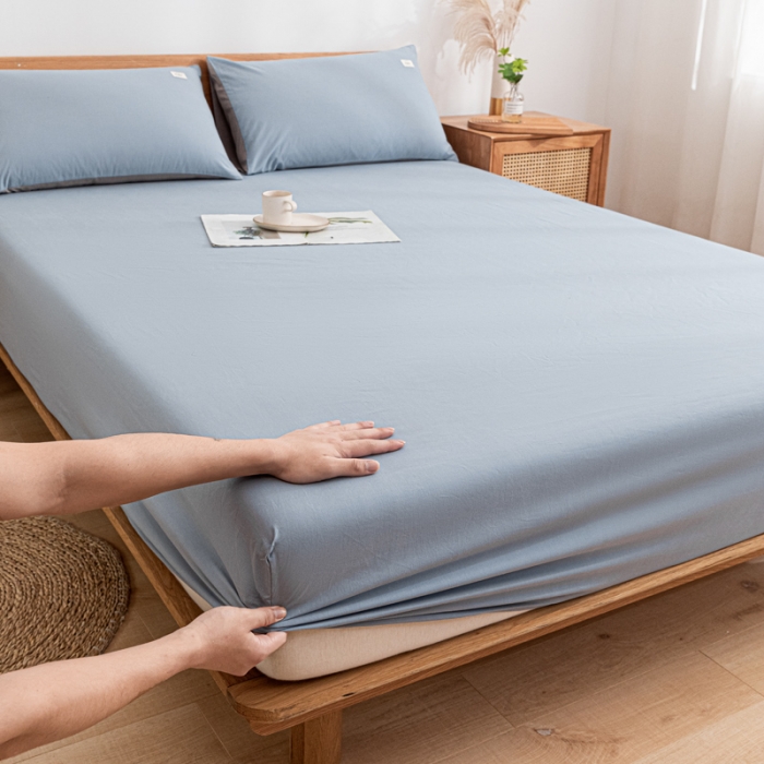 91家纺网 家纺一手货源 找家纺 蓝巢家纺 2021新款全棉水洗棉单床笠 湖蓝