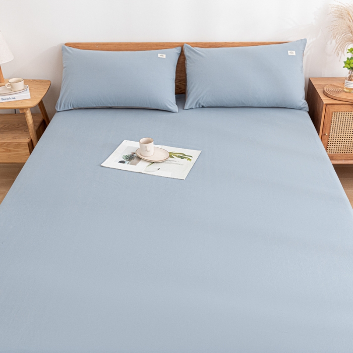 91家纺网 家纺一手货源 找家纺 蓝巢家纺 2021新款全棉水洗棉单床笠 湖蓝