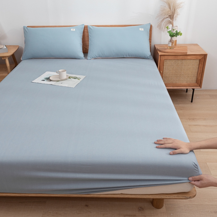 91家纺网 家纺一手货源 找家纺 蓝巢家纺 2021新款全棉水洗棉单床笠 湖蓝