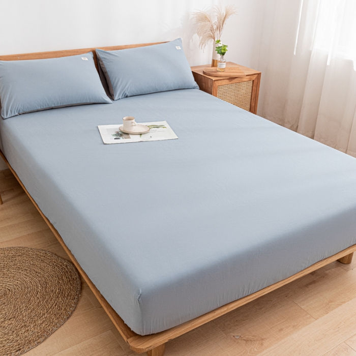 91家纺网 家纺一手货源 找家纺 蓝巢家纺 2021新款全棉水洗棉单床笠 湖蓝