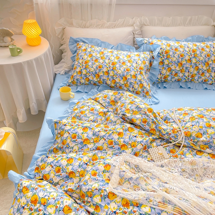 91家纺网 家纺一手货源 找家纺 （总）金丝鸟 2021新款全棉韩版床裙款四件套