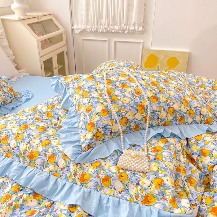 91家纺网 家纺一手货源 找家纺 （总）金丝鸟 2021新款全棉韩版床裙款四件套