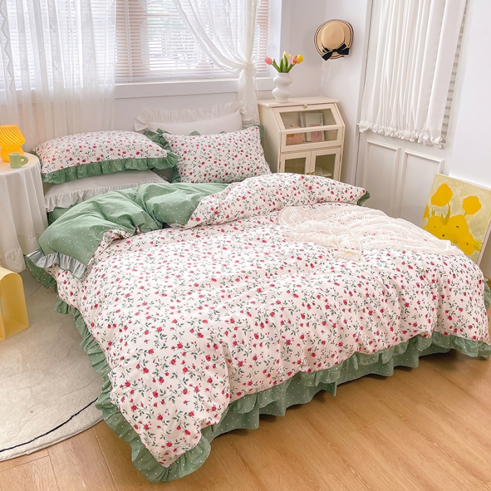 91家纺网 家纺一手货源 找家纺 金丝鸟 2021新款全棉韩版床裙款四件套 法尔曼床裙款