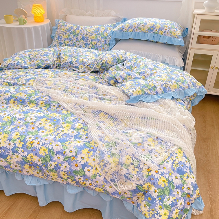 91家纺网 家纺一手货源 找家纺 金丝鸟 2021新款全棉韩版床裙款四件套 凡尔赛床裙款