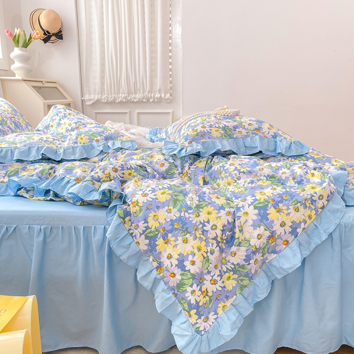 91家纺网 家纺一手货源 找家纺 金丝鸟 2021新款全棉韩版床裙款四件套 凡尔赛床裙款