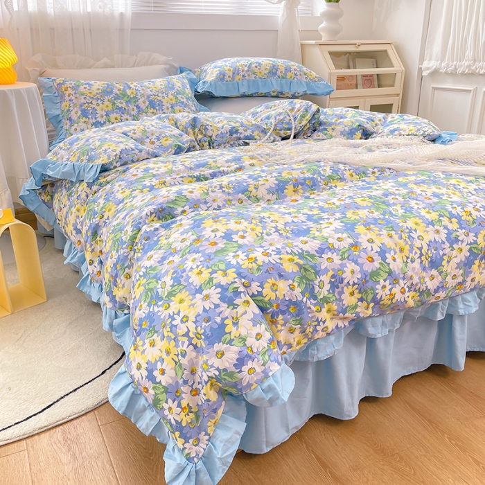 91家纺网 家纺一手货源 找家纺 金丝鸟 2021新款全棉韩版床裙款四件套 凡尔赛床裙款