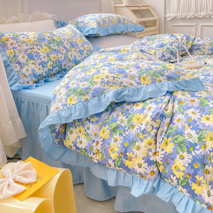 91家纺网 家纺一手货源 找家纺 金丝鸟 2021新款全棉韩版床裙款四件套 凡尔赛床裙款