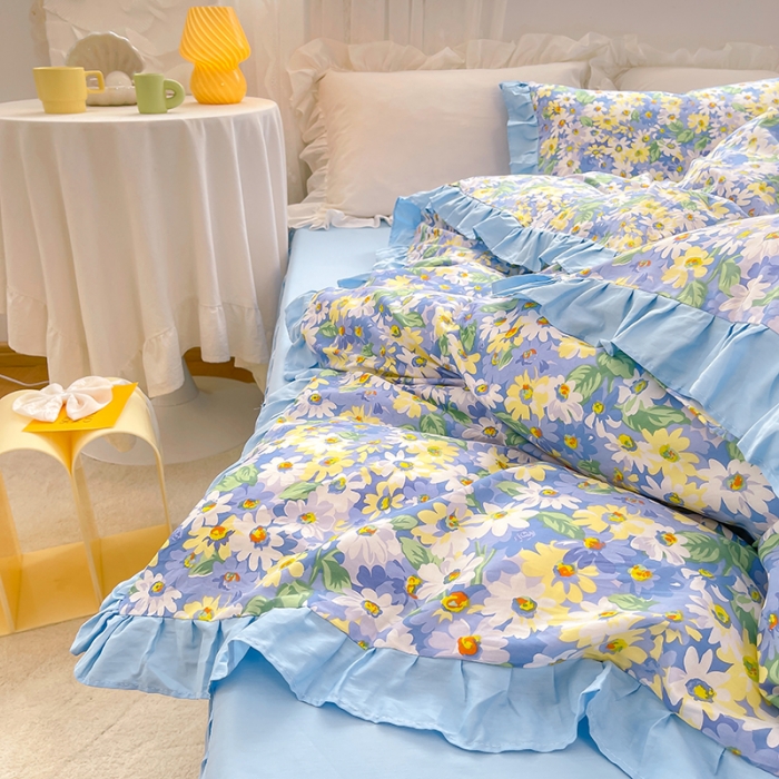 91家纺网 家纺一手货源 找家纺 金丝鸟 2021新款全棉韩版床裙款四件套 凡尔赛床裙款