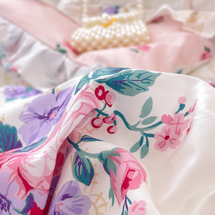 91家纺网 家纺一手货源 找家纺 金丝鸟 2021新款全棉韩版床裙款四件套 花满庭床裙款