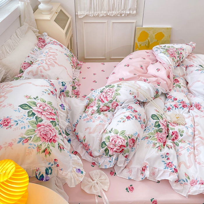 91家纺网 家纺一手货源 找家纺 金丝鸟 2021新款全棉韩版床裙款四件套 花蔓床裙款