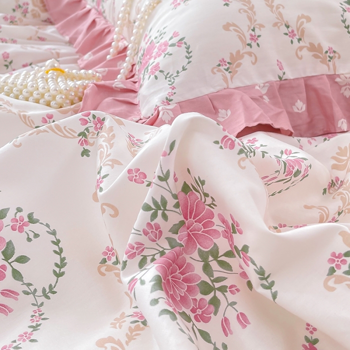 91家纺网 家纺一手货源 找家纺 金丝鸟 2021新款全棉韩版床裙款四件套 花瑶床裙款