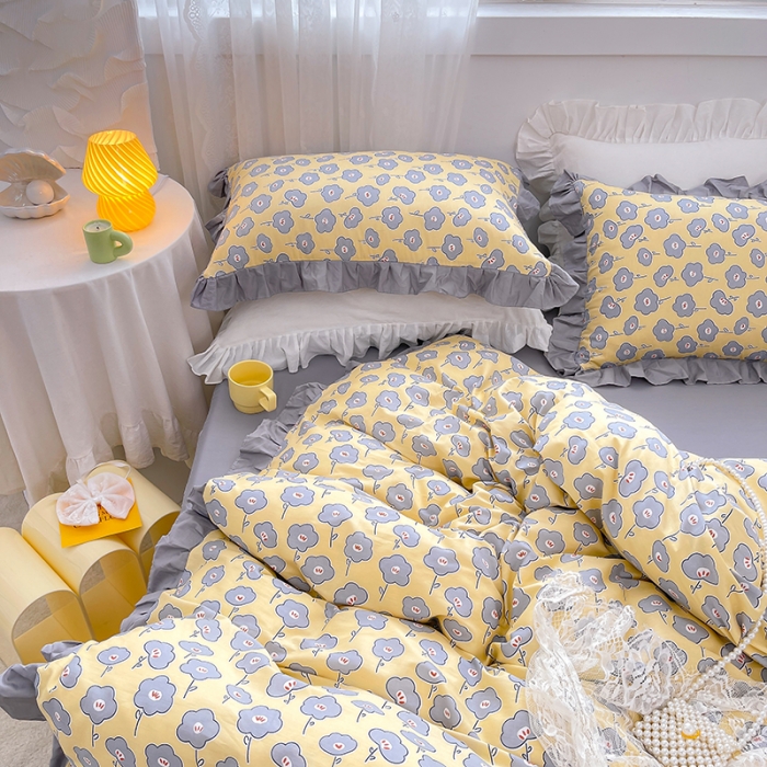 91家纺网 家纺一手货源 找家纺 金丝鸟 2021新款全棉韩版床裙款四件套 花语床裙款