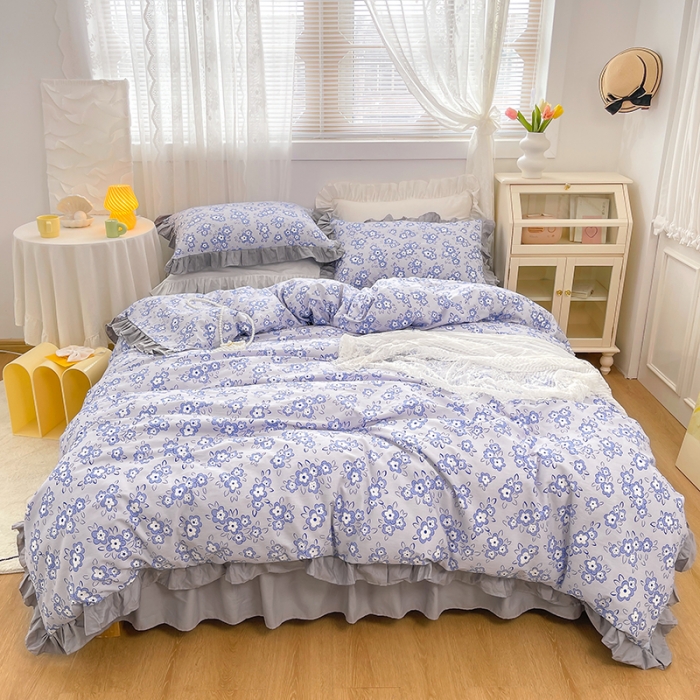 91家纺网 家纺一手货源 找家纺 金丝鸟 2021新款全棉韩版床裙款四件套 觅觅花园床裙款