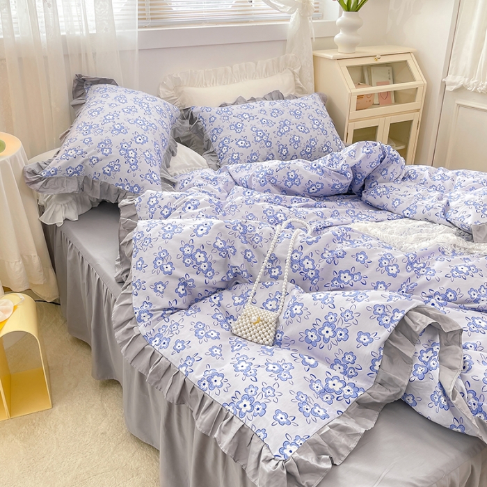 91家纺网 家纺一手货源 找家纺 金丝鸟 2021新款全棉韩版床裙款四件套 觅觅花园床裙款